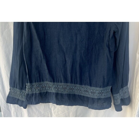 Zyga 100% Linen Blue Button Up Shirt Women’s 42 Eyelet Resort Vacation Coastal - Picture 6 of 8